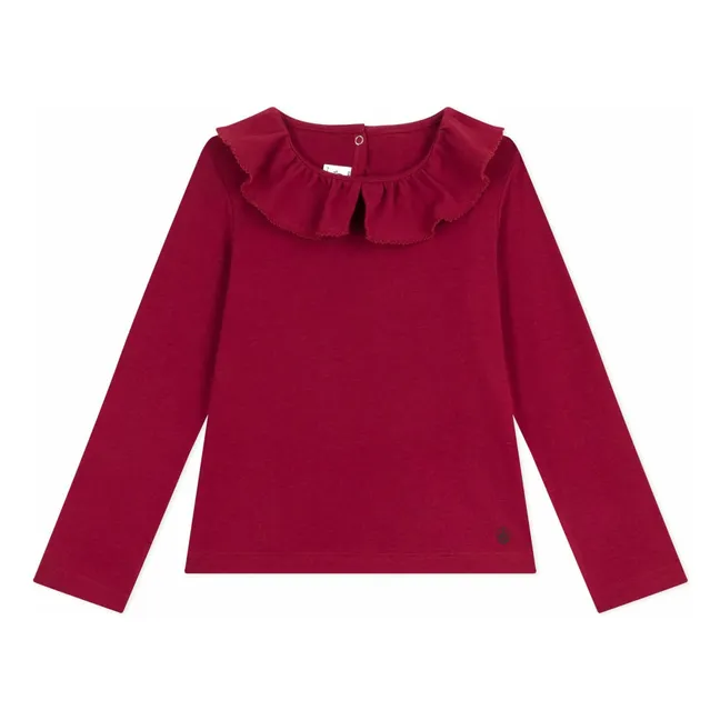 T-shirt Col Volants Coton Bio | Bordeaux