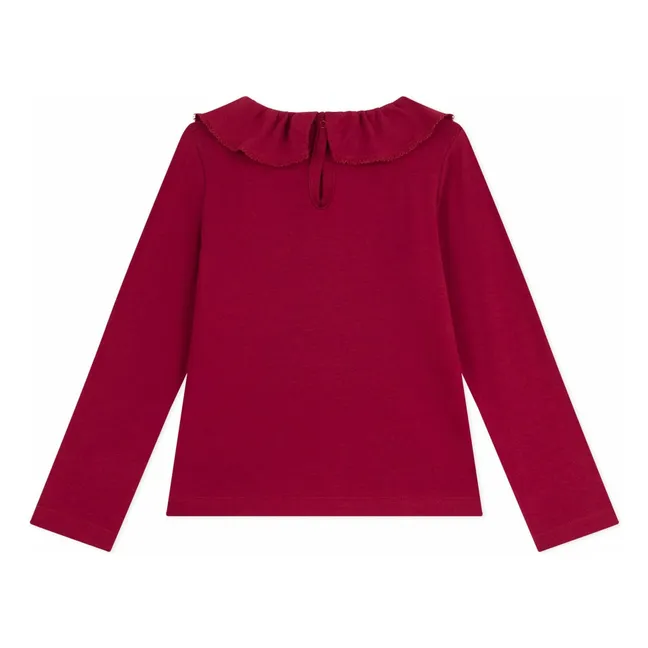 T-shirt Col Volants Coton Bio | Bordeaux