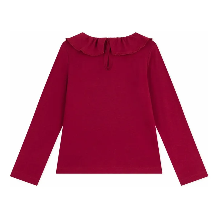 Camiseta de algodón orgánico con cuello de volantes | Burdeos- Imagen del producto n°1