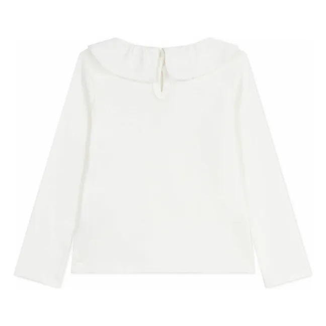 T-shirt Col Volants Coton Bio | Blanc