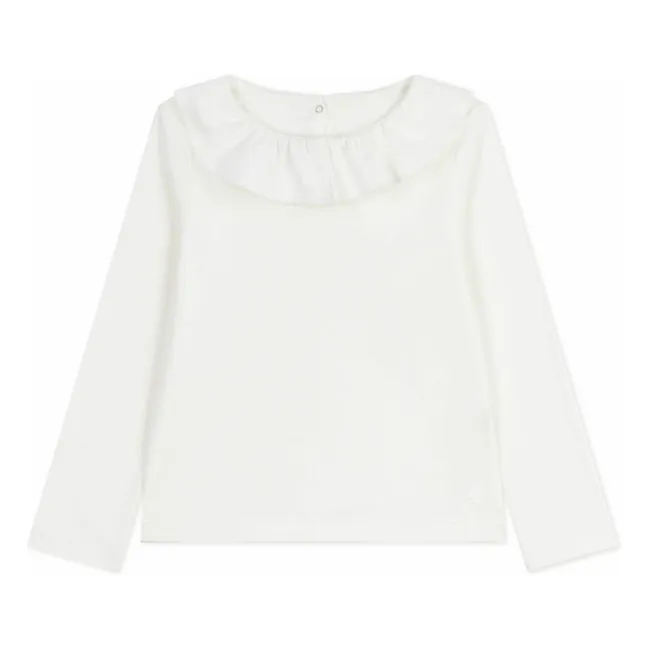 T-shirt Col Volants Coton Bio | Blanc