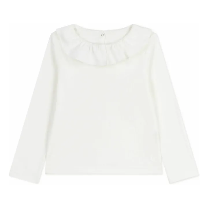 T-shirt Col Volants Coton Bio | Blanc- Image produit n°0