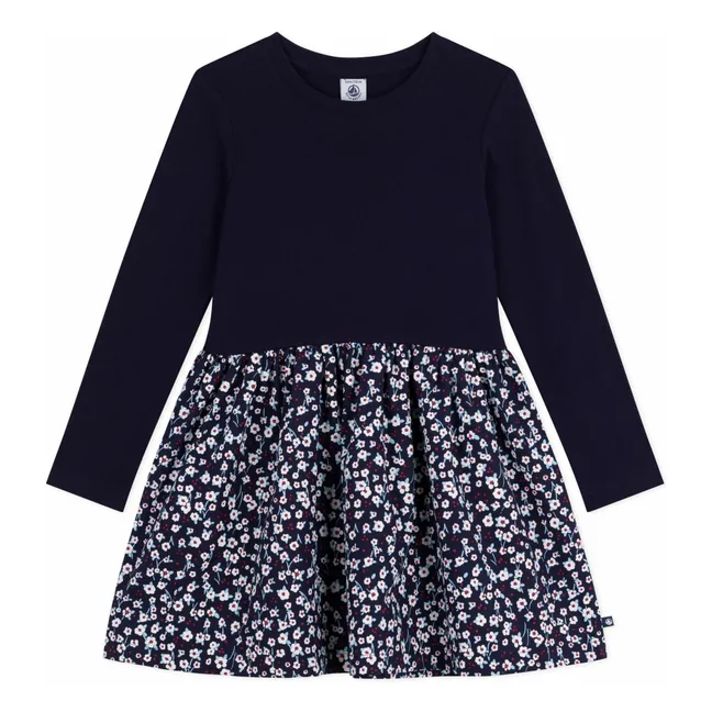 Blumenkleid aus Bio-Baumwolle | Navy
