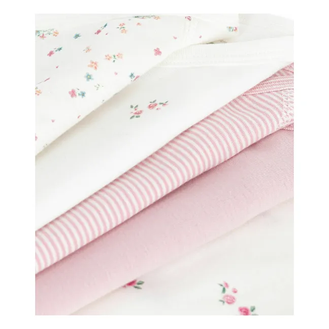 Lot 5 Bodies Rayés Coton Bio | Rose