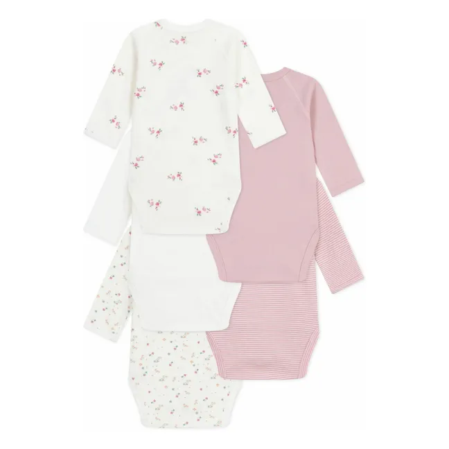 Lot 5 Bodies Rayés Coton Bio | Rose
