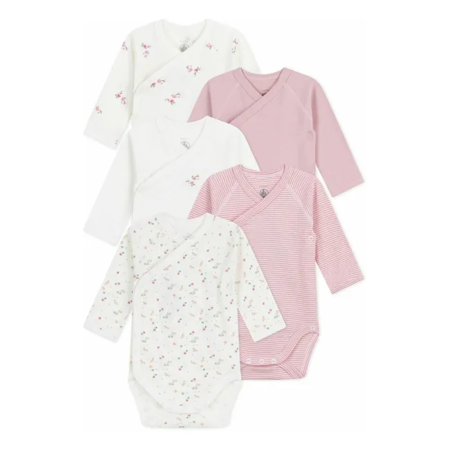 Lot 5 Bodies Rayés Coton Bio | Rose