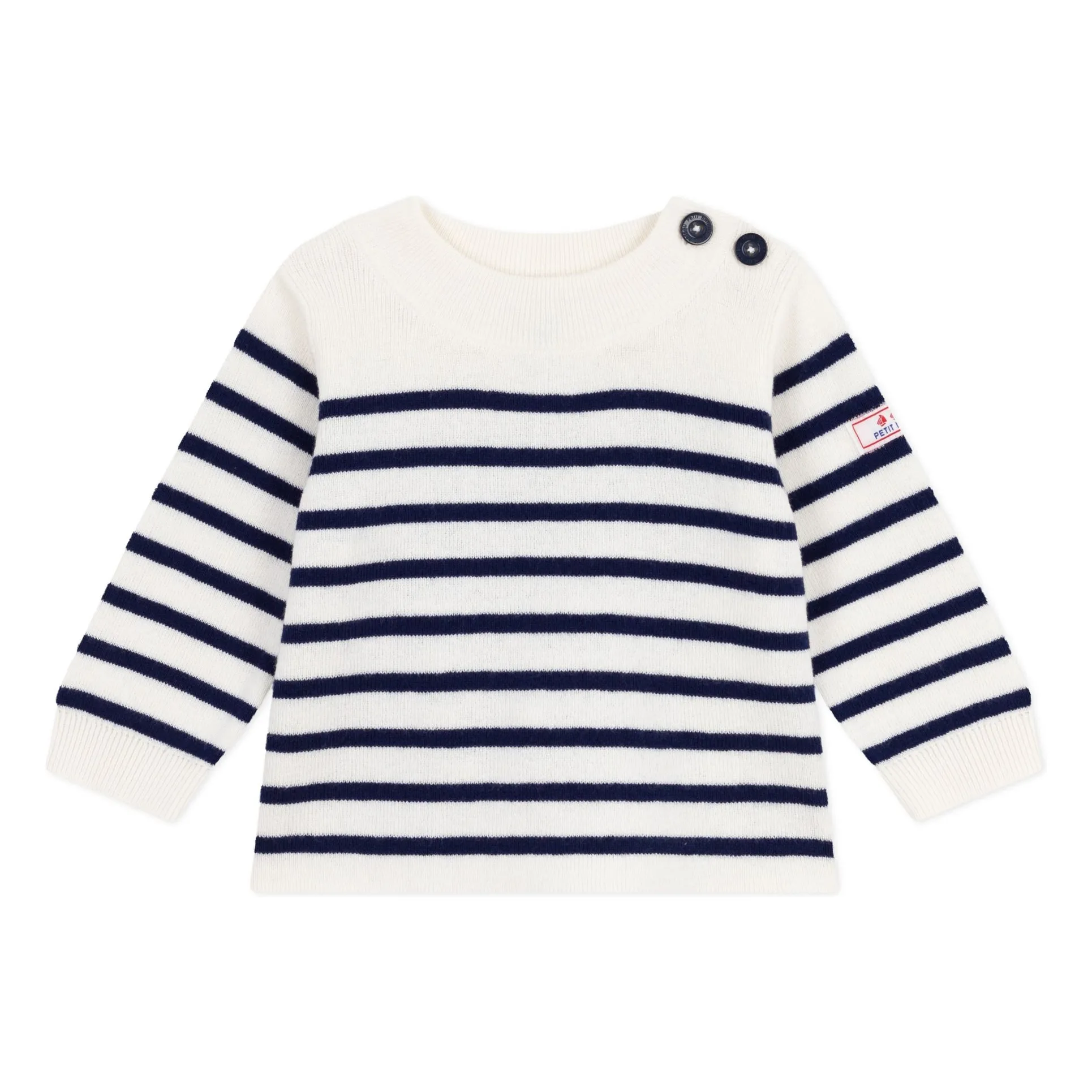 Petit Bateau White Marinière Logo Wool Sweater