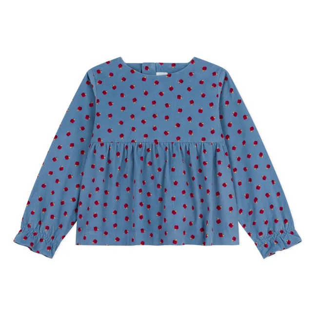 Blouse Pommes Velours Côtelé | Bleu
