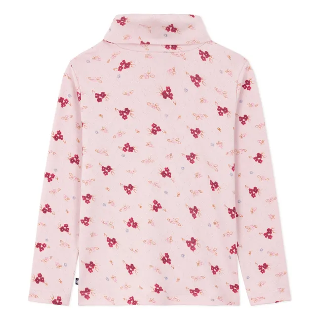 Col roulé Fleuri Pointelle Coton Bio | Rose pâle