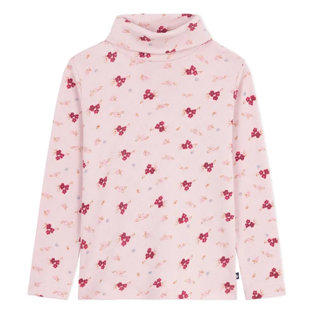Col roulé Fleuri Pointelle Coton Bio | Rose pâle