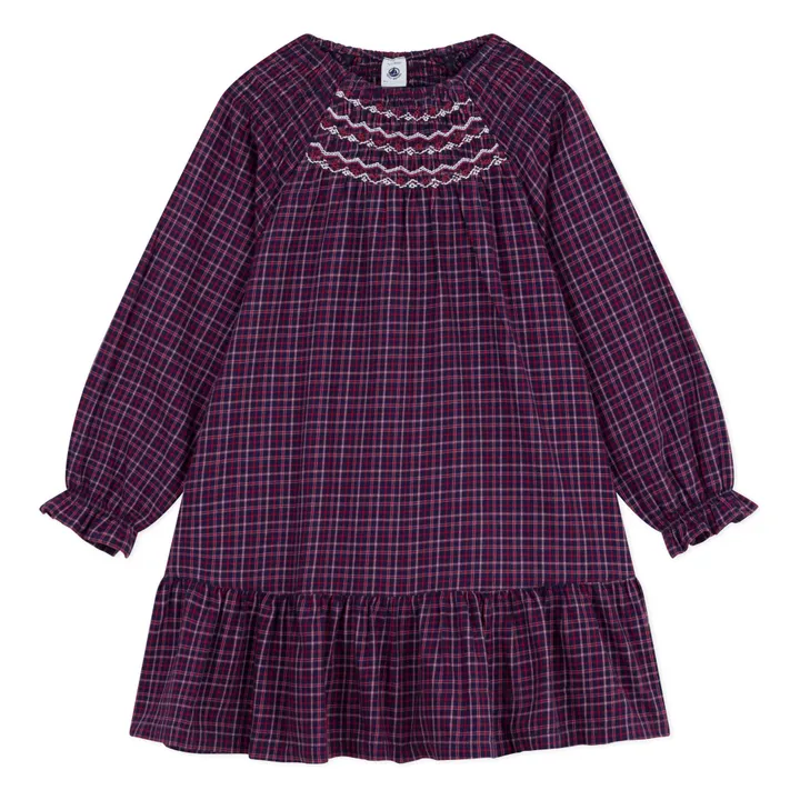 Robe Volants Carreaux Coton Bio | Bleu marine- Image produit n°0