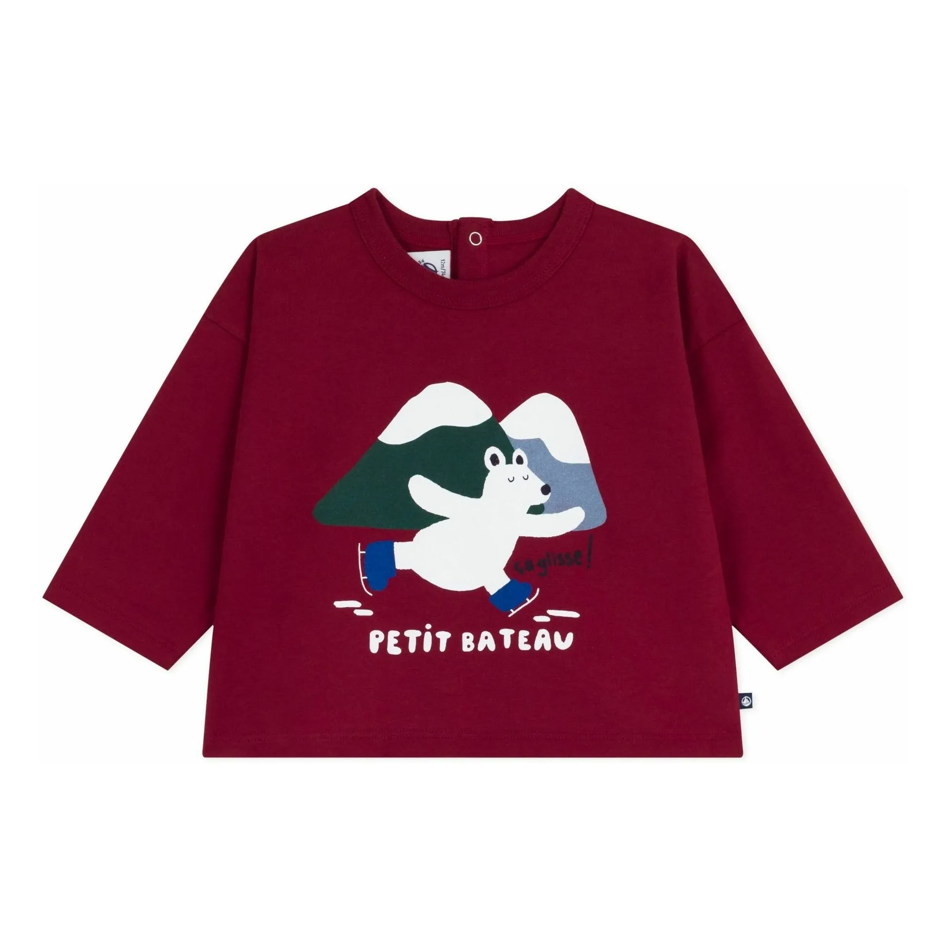 Petit Bateau Burgundy Mountain Bear T-Shirt Organic Cotton