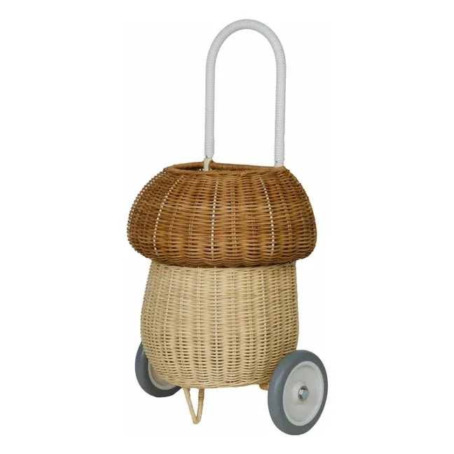 Rattan wheeled basket Champignon