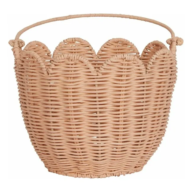 Cesta de ratán con pétalos | Rosa Melocotón