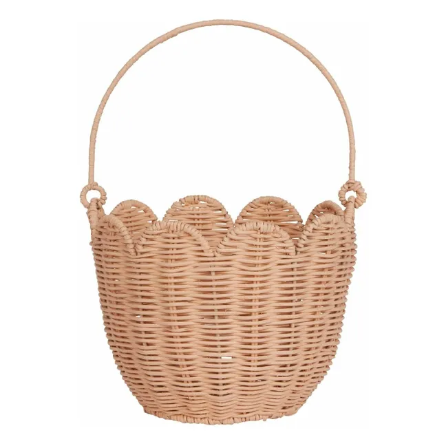 Cesta de ratán con pétalos | Rosa Melocotón