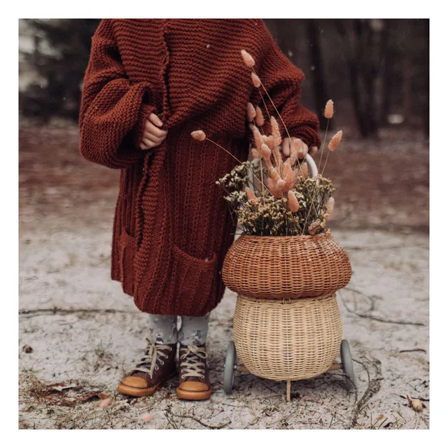 Rattan wheeled basket Champignon