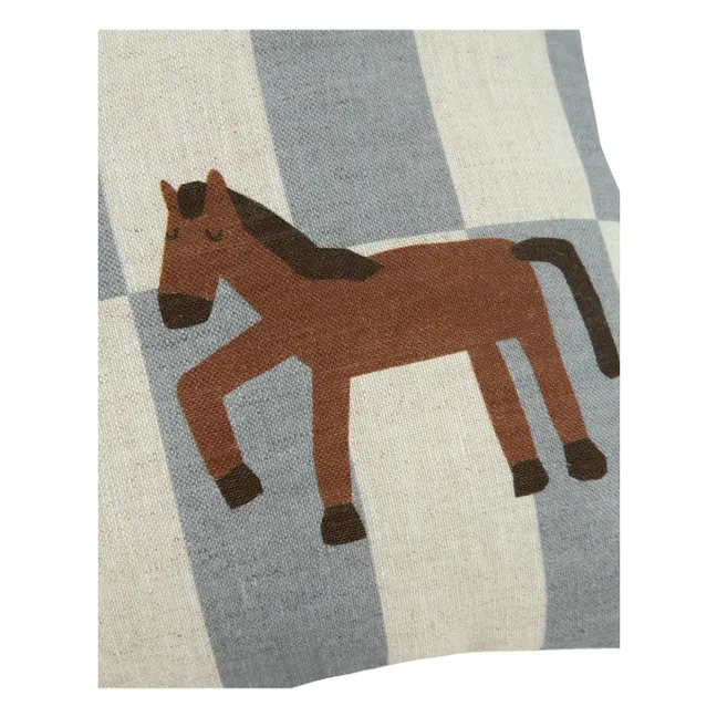 Coussin rectangulaire Cheval Vibes - Lin Français | Bleu