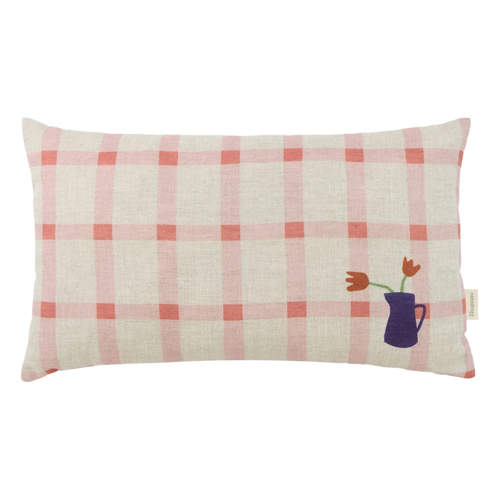 Nobodinoz Pink Tulipe Vibes Rectangular Cushion - French Linen