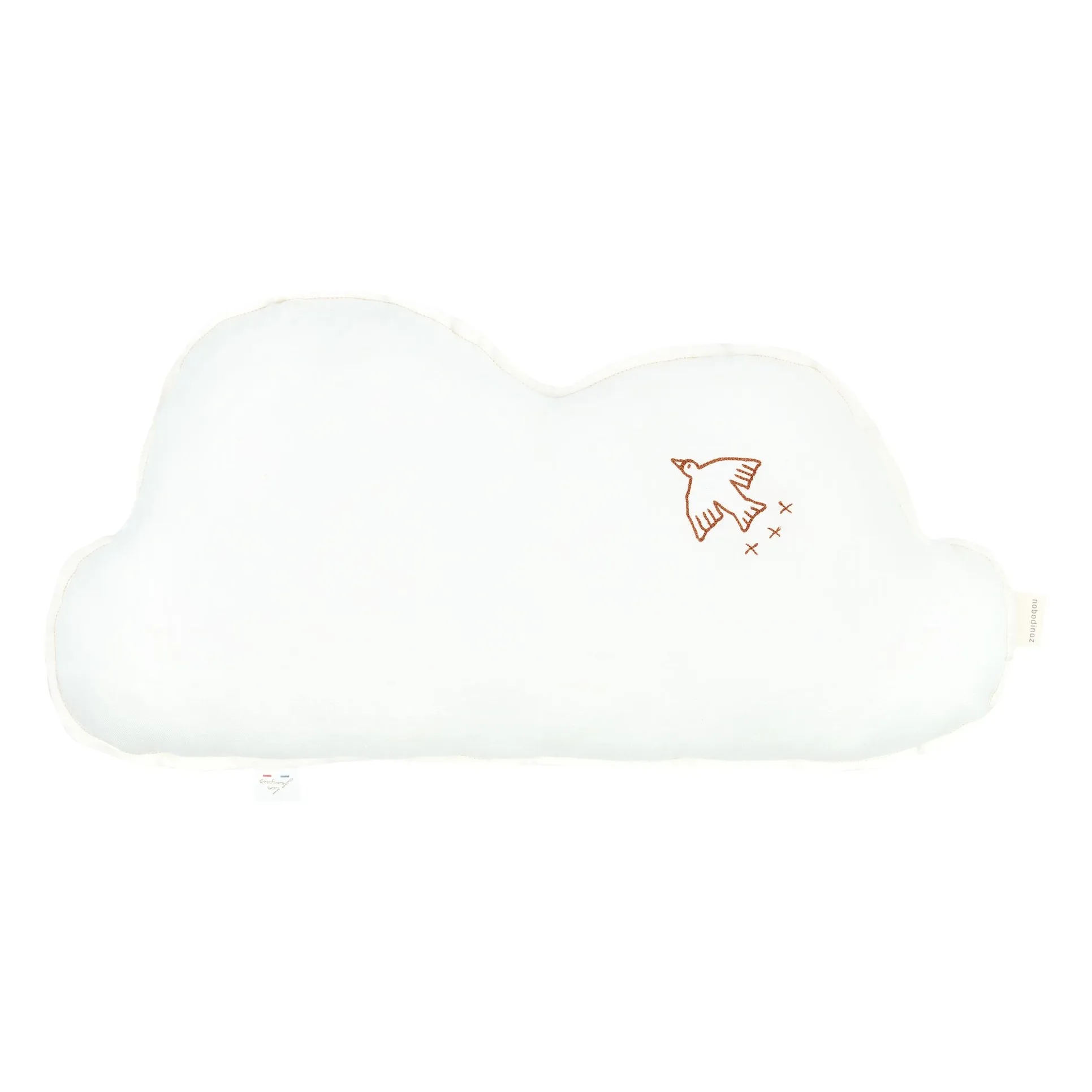 Nobodinoz Ecru Cloud Cushion With Bird Embroidery - French Linen