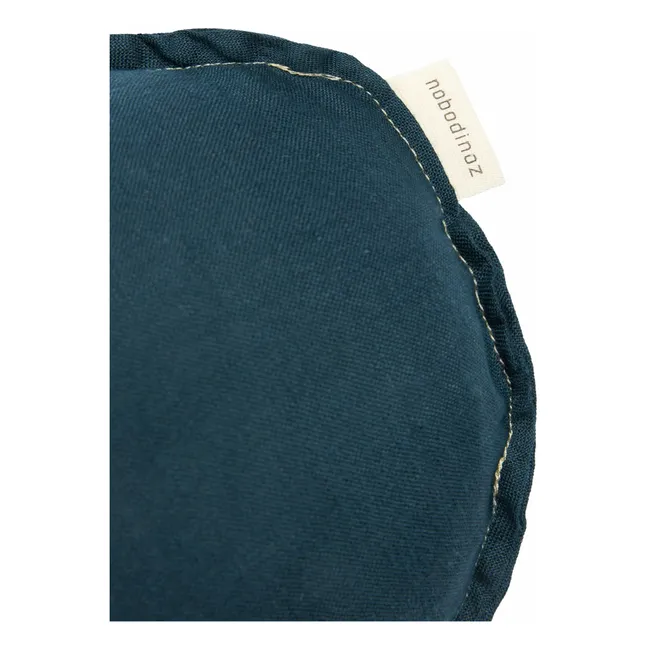 Coussin Nuage avec broderie Oiseau - Lin Français | Bleu nuit