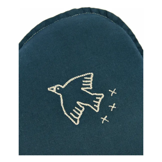 Coussin Nuage avec broderie Oiseau - Lin Français | Bleu nuit