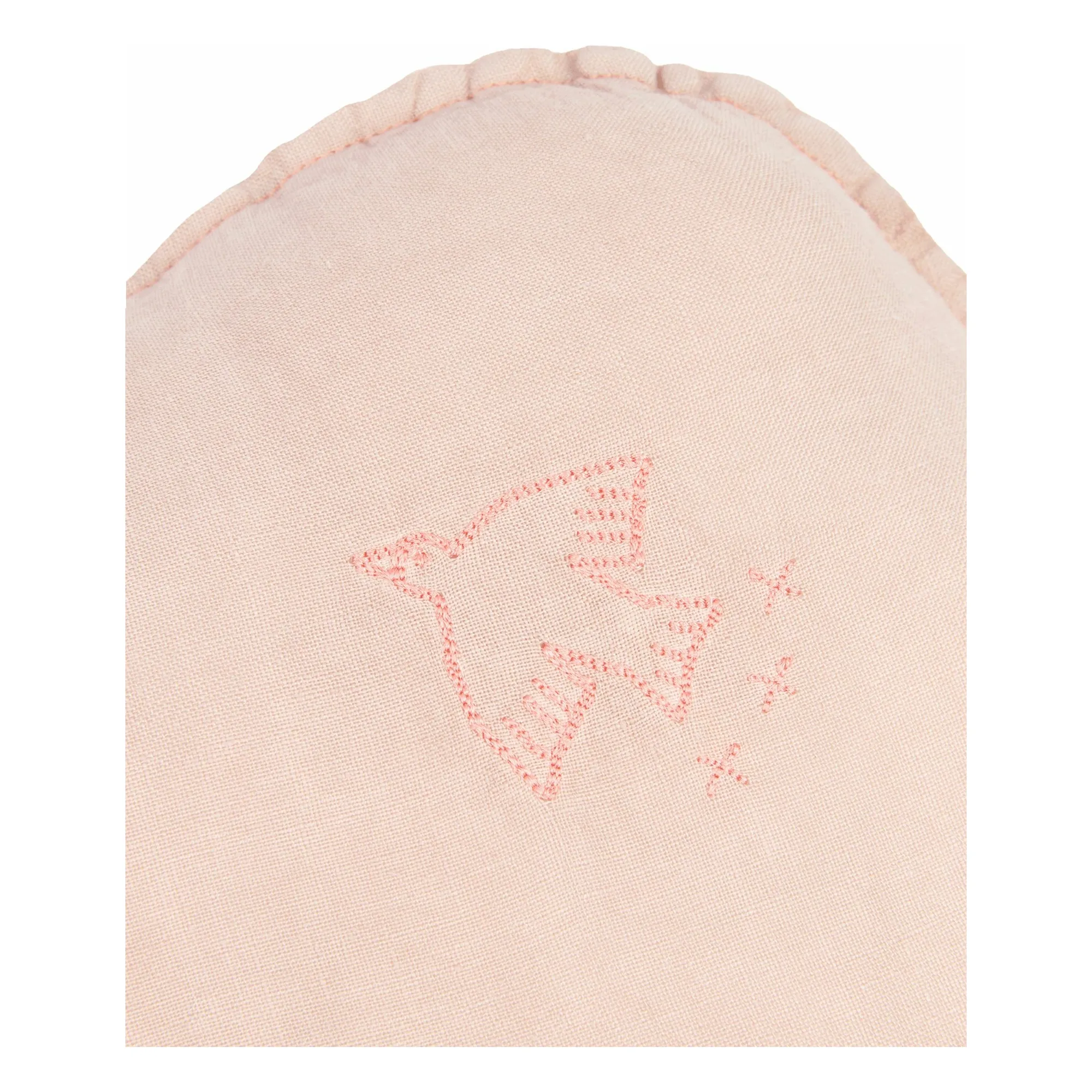 Coussin Nuage avec broderie Oiseau - Lin Français | Rose pâle- Image produit n°1
