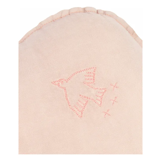Coussin Nuage avec broderie Oiseau - Lin Français | Rose pâle