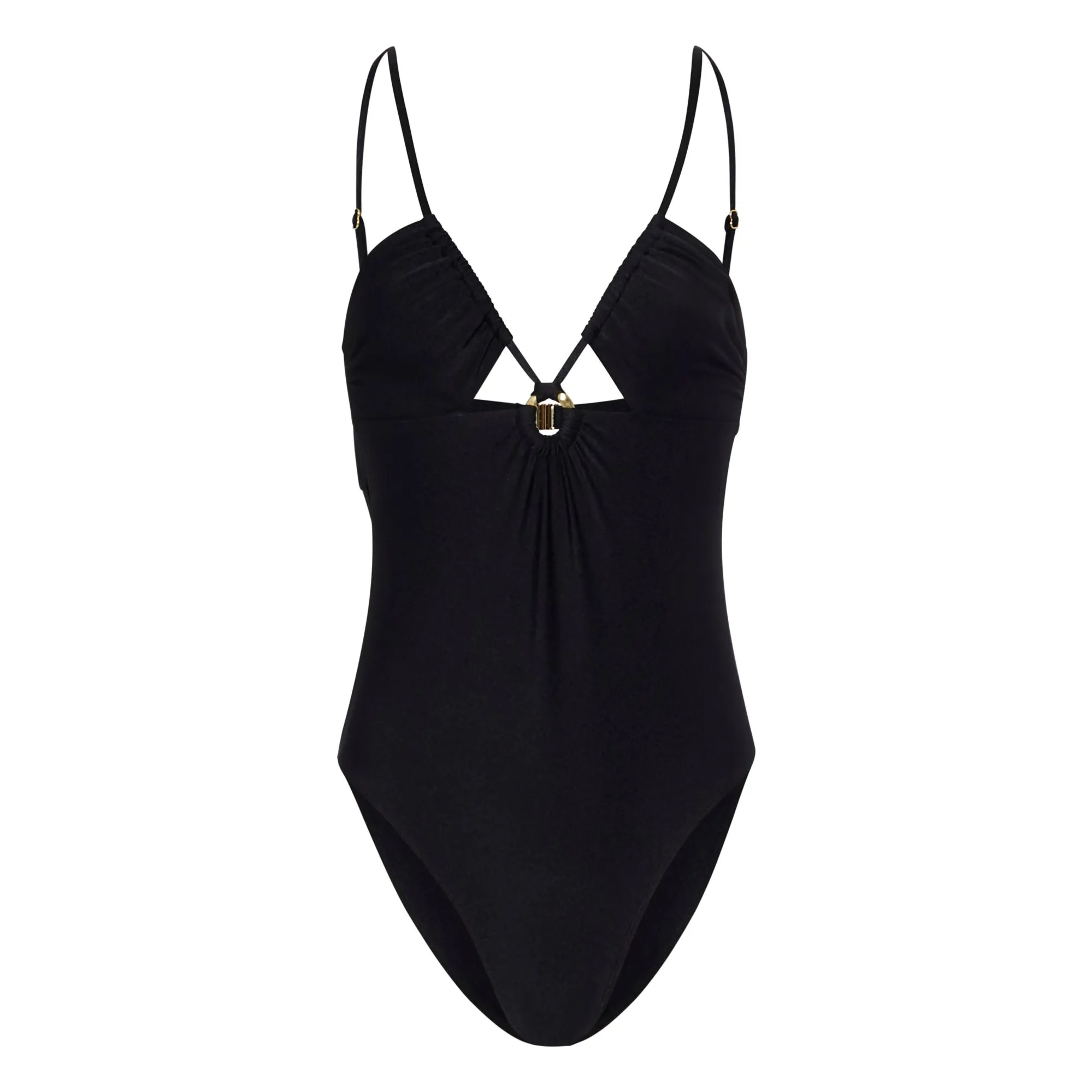 Alma Deia Black 1-Piece Cut-Out Halter Swimsuit