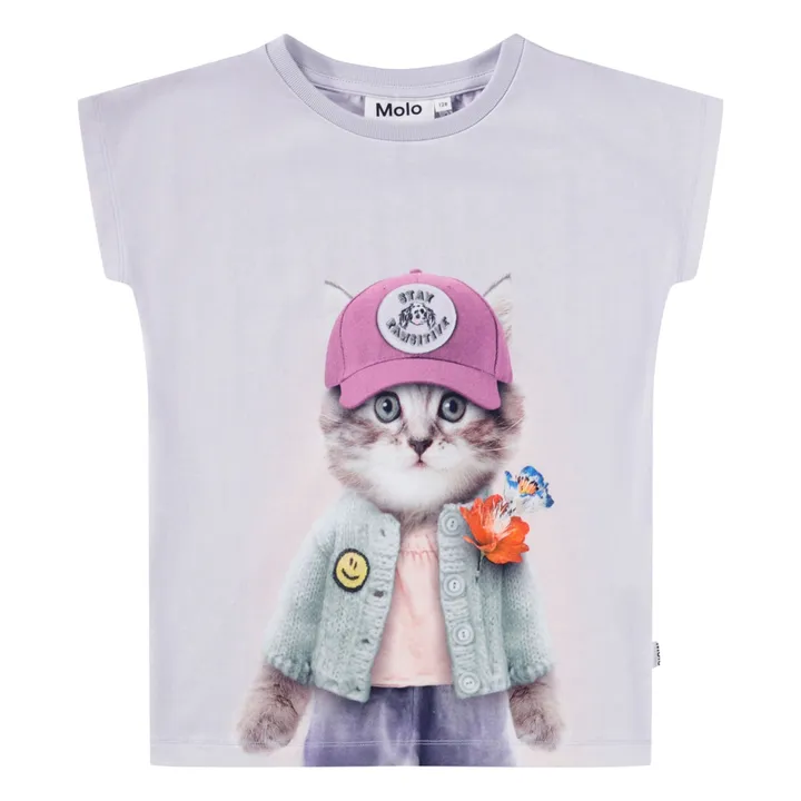 T-shirt Ragnhilde Kitty Miauu Coton Bio | Violet- Image produit n°0