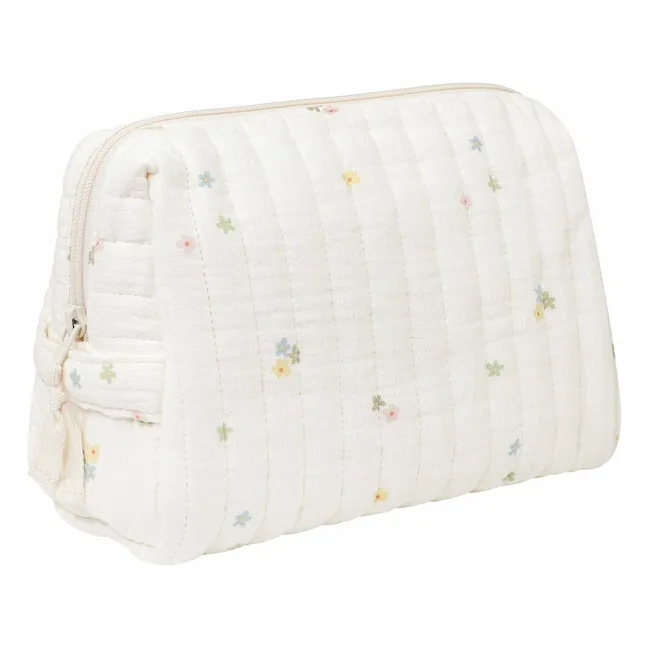 Trousse de toilette Daisies en coton bio | Ecru