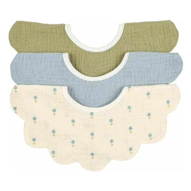 Bavoirs pétale Periwinkle en coton bio - Set de 3 | Bleu