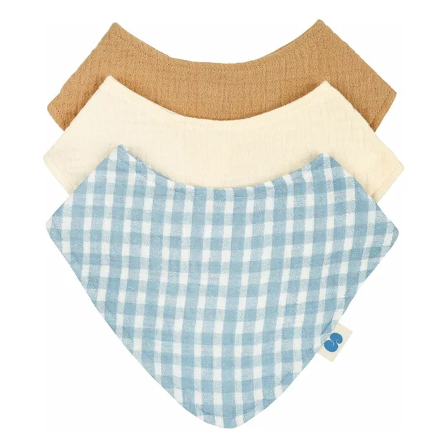 Bavaglini a bandana Cottage in cotone biologico - Set da 3 | Blu