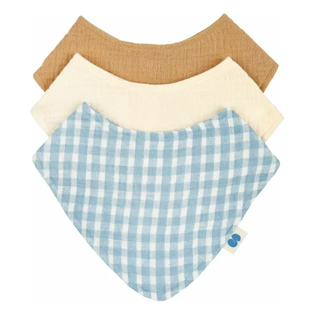 Bavoirs bandana Cottage en coton bio - Set de 3 | Bleu