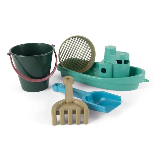 Seau et bateau de plage avec leurs accessoires en bioplastique | Bleu