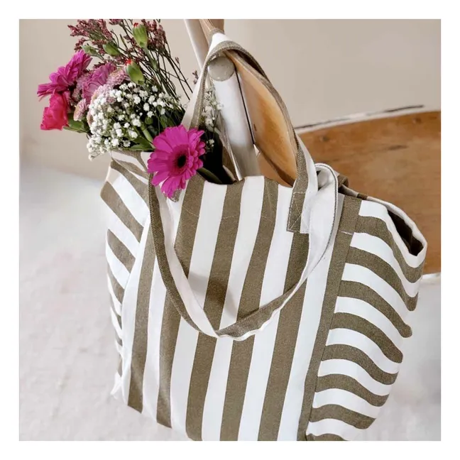 Borsa shopping Elisabeth a righe | Olive
