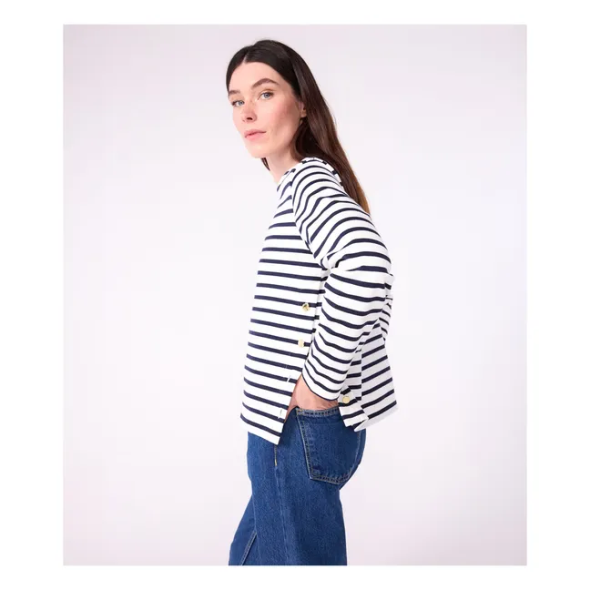 Marinière de cuello barco de algodón ecológico | Blanco