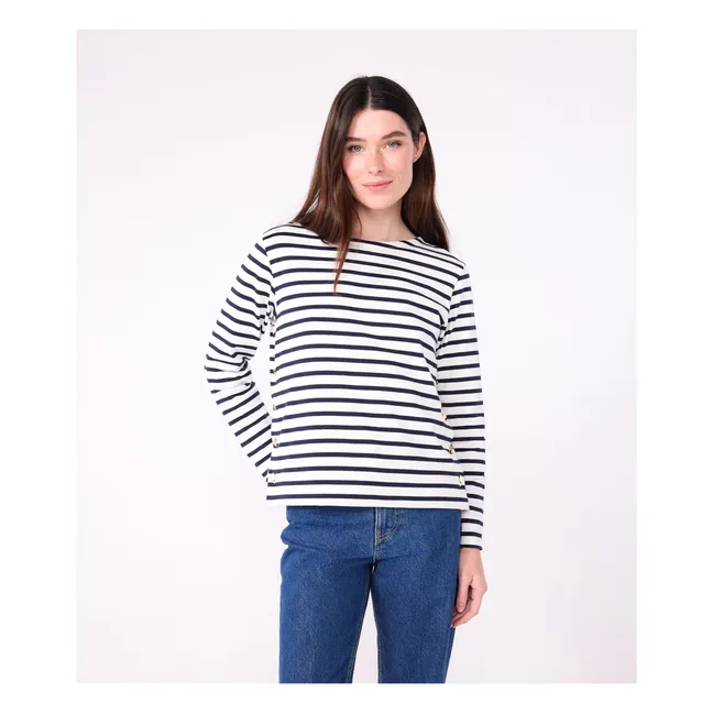 Marinière con collo a barca in cotone biologico | Bianco