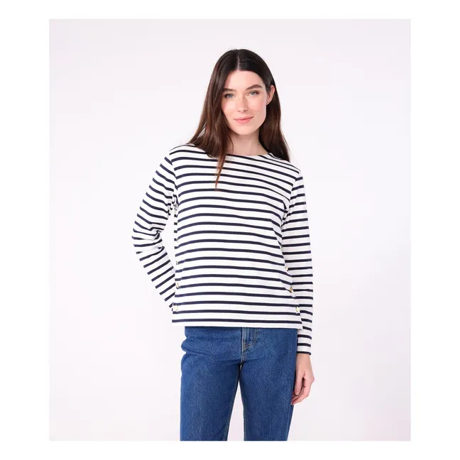 Marinière de cuello barco de algodón ecológico | Blanco