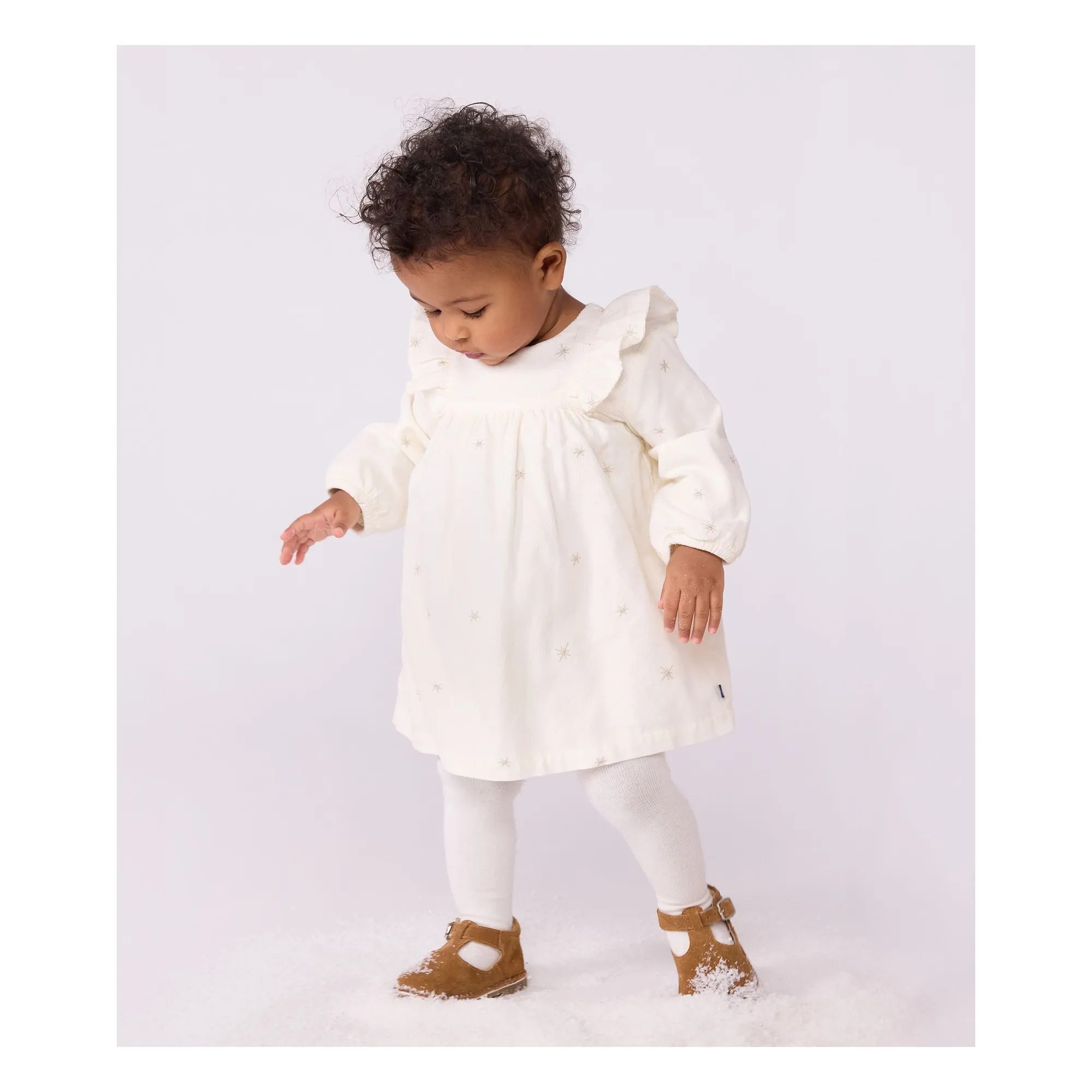 Petit Bateau Ecru Star Ruffle Dress