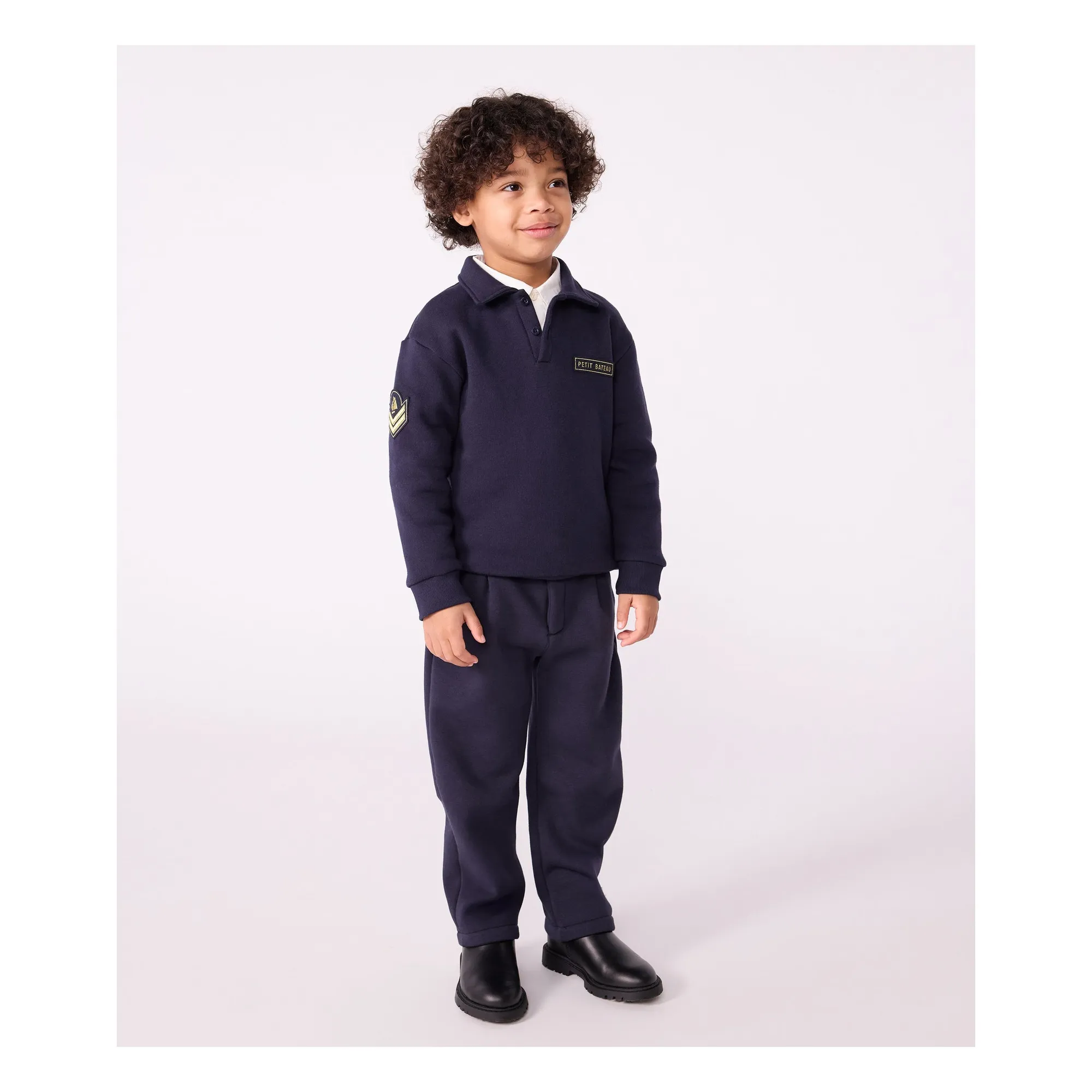 Petit Bateau Navy Blue Polo Neck Sweatshirt Badges
