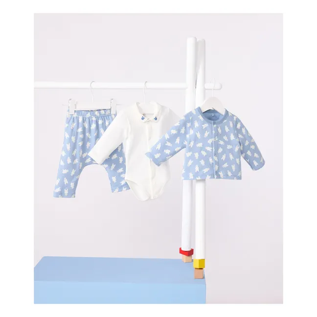 Bio-Baumwolle Bär Strickjacke Hose und Body Set | Blau