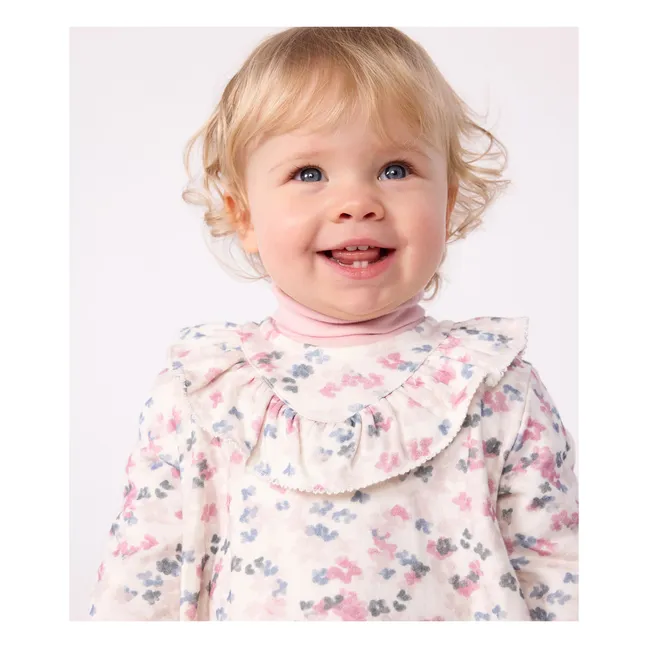 Robe Col Volant Fleurie Coton Bio | Ecru