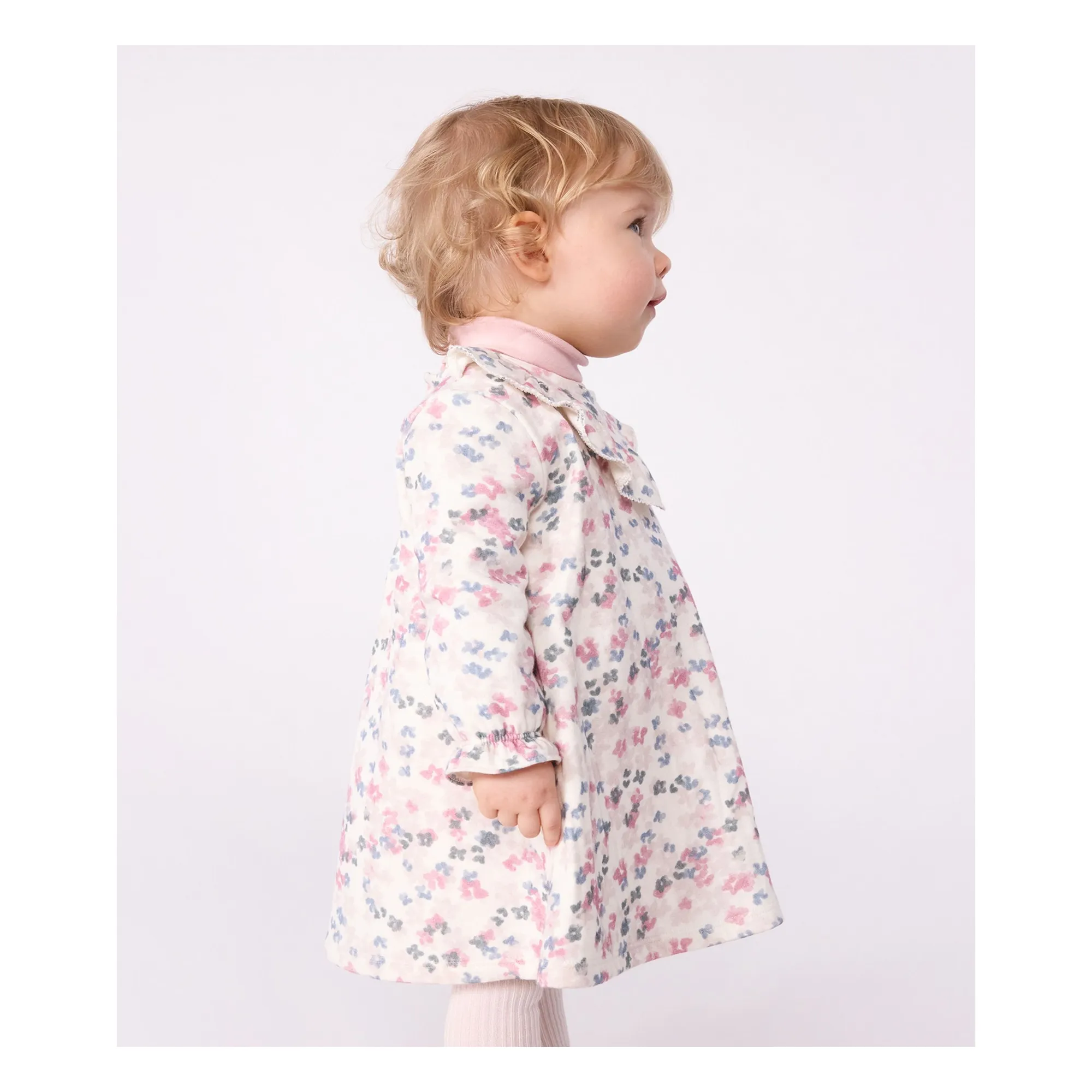 Robe Col Volant Fleurie Coton Bio | Ecru- Image produit n°0