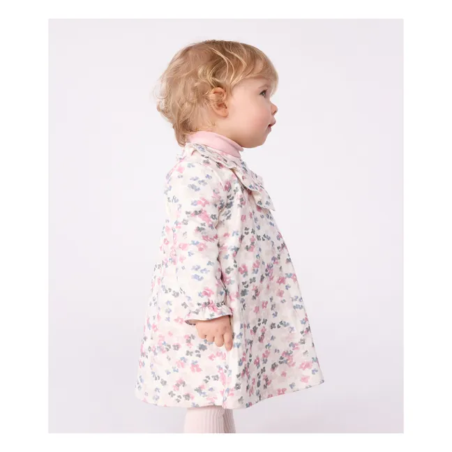 Robe Col Volant Fleurie Coton Bio | Ecru