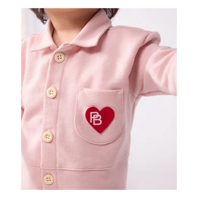 Combinaison Pompiste Cœur Coton Bio | Rose