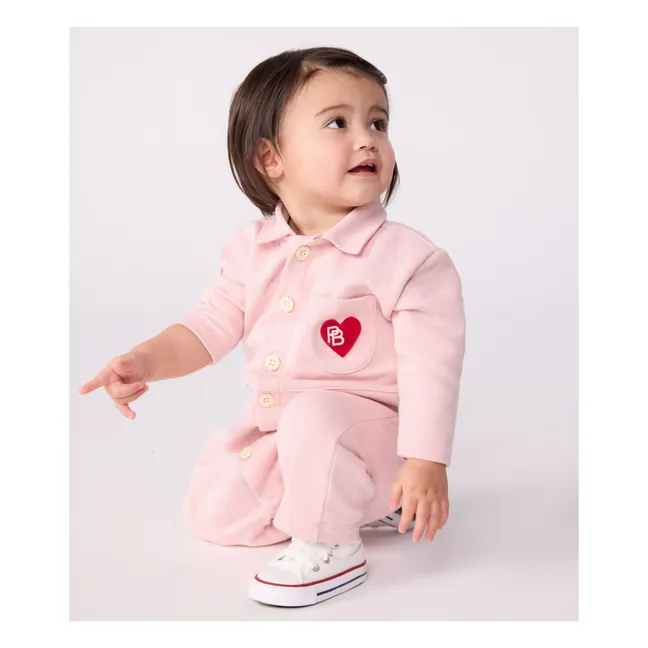 Combinaison Pompiste Cœur Coton Bio | Rose