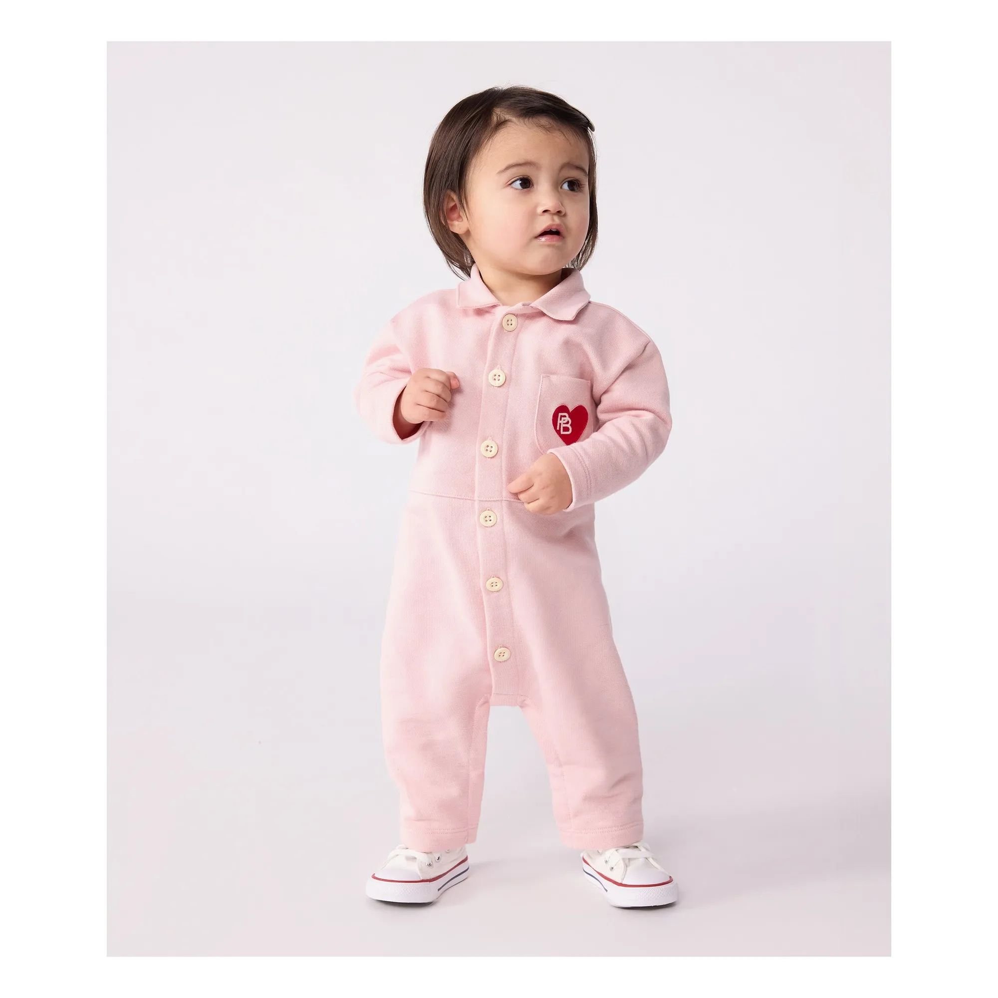 Petit Bateau Pink Pompist Jumpsuit Heart Organic Cotton