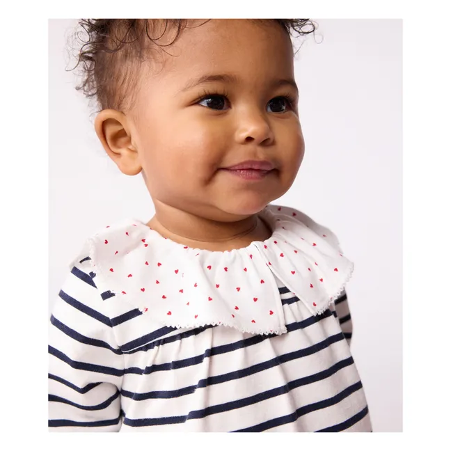 Blouse Rayée Col Cœurs Coton Bio | Blanc