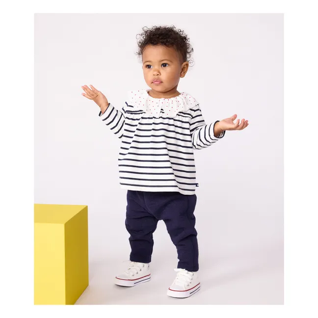 Blouse Rayée Col Cœurs Coton Bio | Blanc