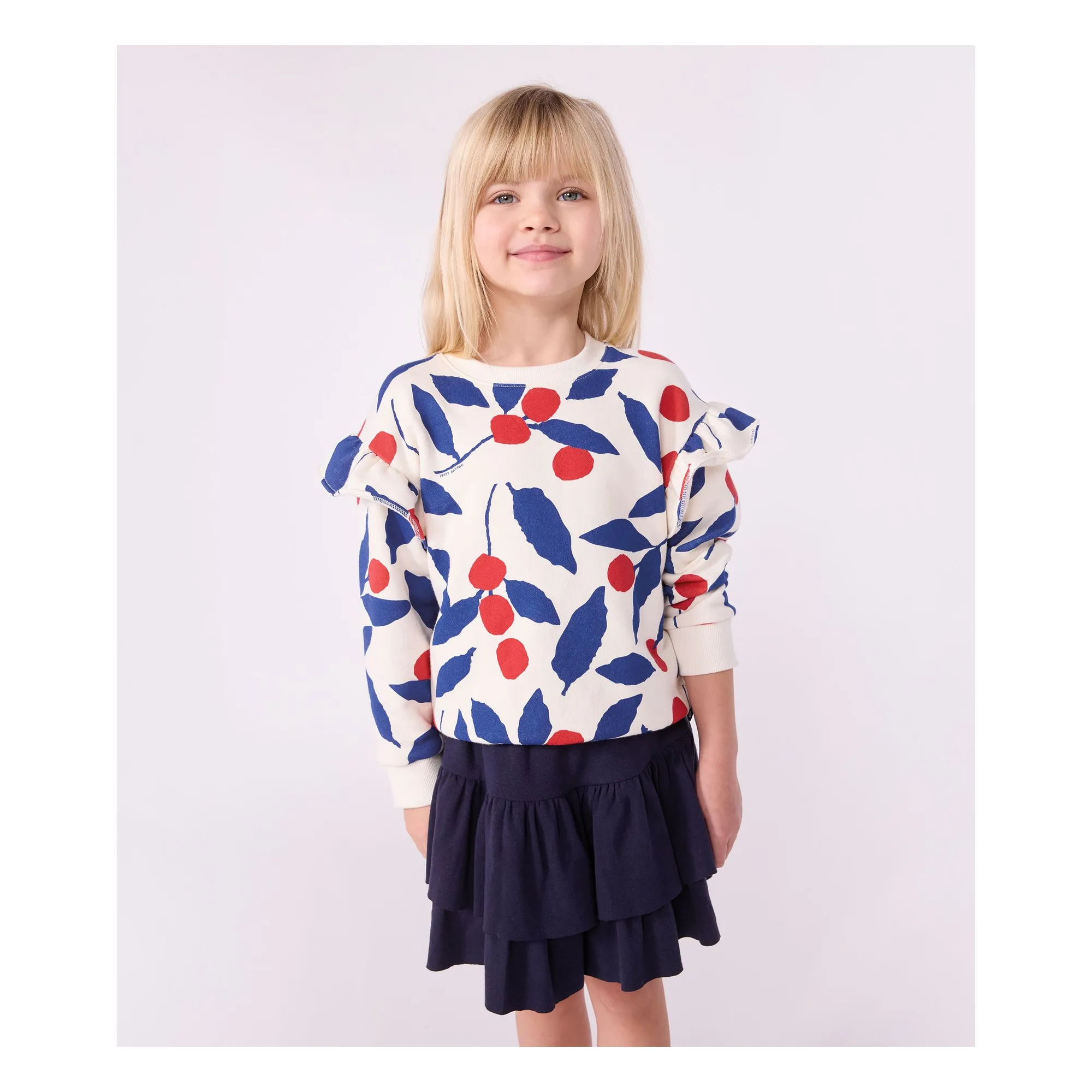 Petit Bateau Ecru Sweat Ruffle Leaves